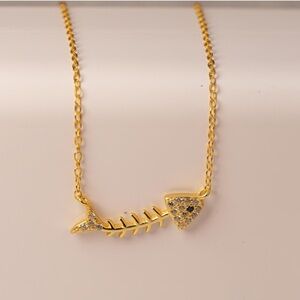 Swarovski Inspired Silver Fishbone Necklace